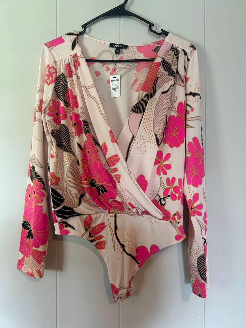Express Pink Floral Wrap Bodysuit